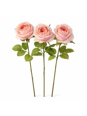 Blush Pink Artificial Roses Set Of 3 Fake Flower Stems Silk Roses Long Stem Wedd